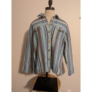 drapers and damons striped cotton button down size‎ XL blue wooden buttons